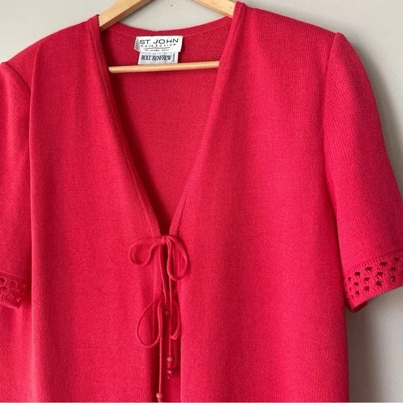 ST.JOHN for Holt Renfrew Coral Red Tie Front Cardigan Santana Knit Size 14